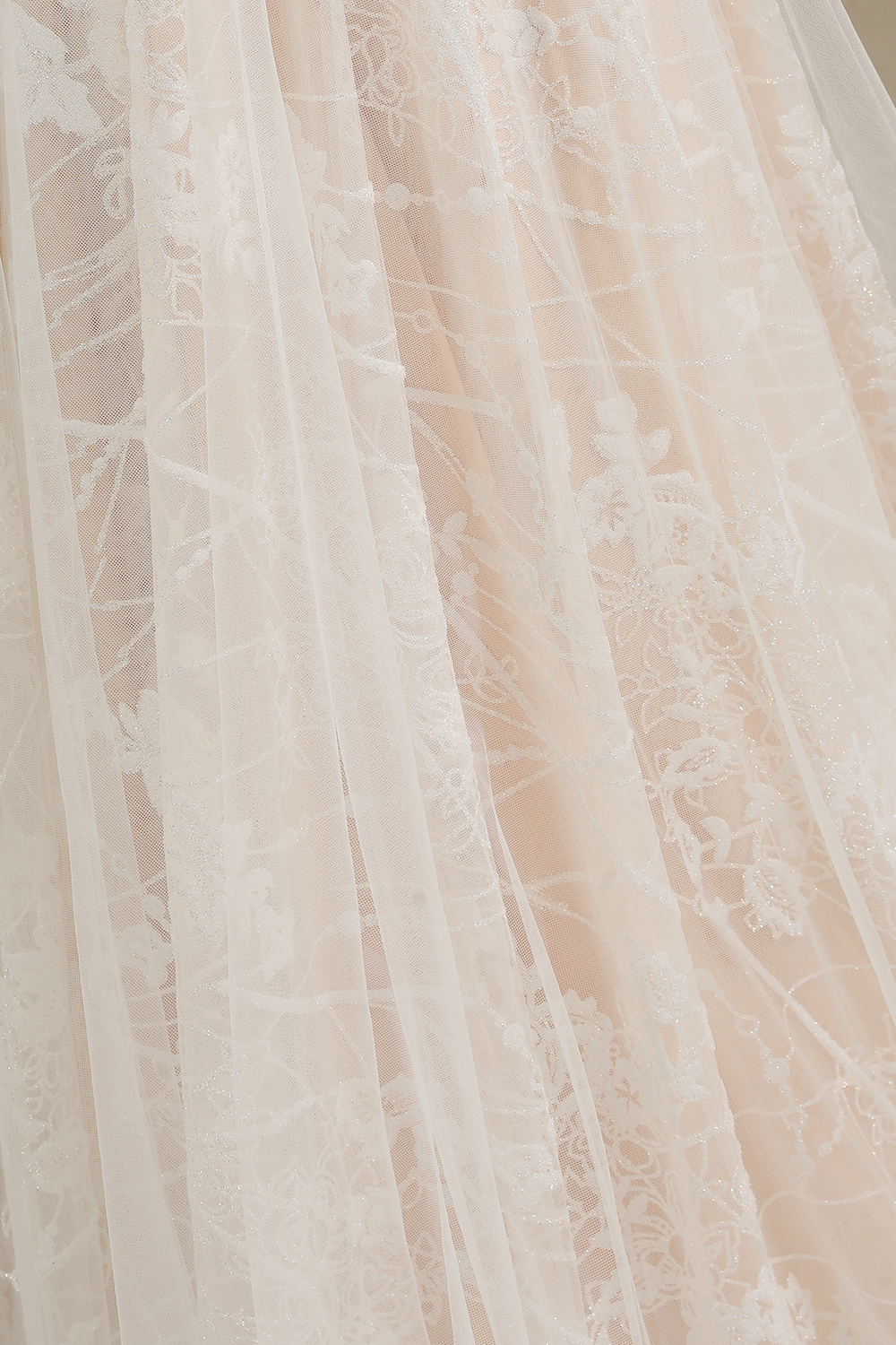 A-line Plunging Neckline Long Sleeves Sweep / Brush Train Tulle Wedding Dress With Lace 10