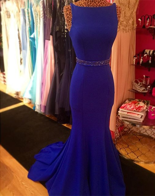 Mermaid Sleeveless Sweep / Brush Train Evening Gown With Beading 3