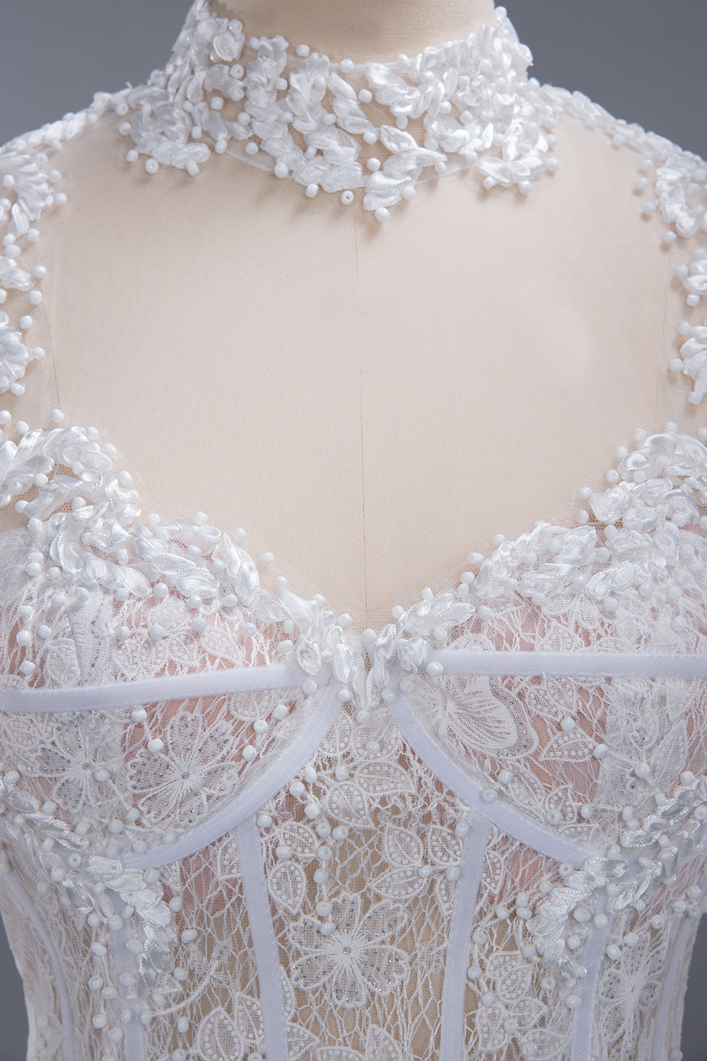 Ball Gown High Neck Long Sleeves Floor-length Lace Wedding Dress With Lace 8