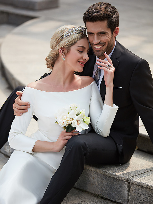 A-line Bateau Neck Floor-length Tulle Bridal Gown With Chapel Train 13