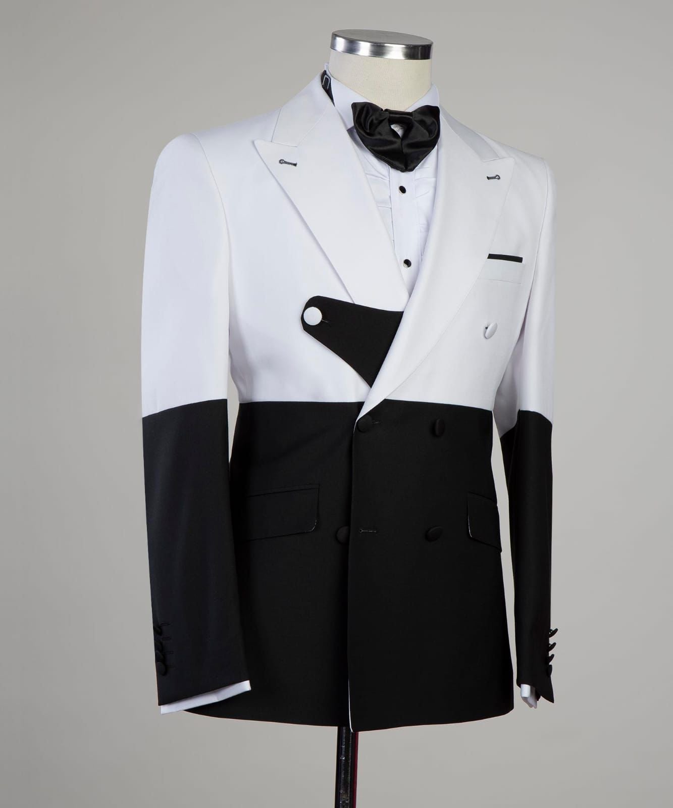White and Black Splicing Close Fitting Men Suit 2