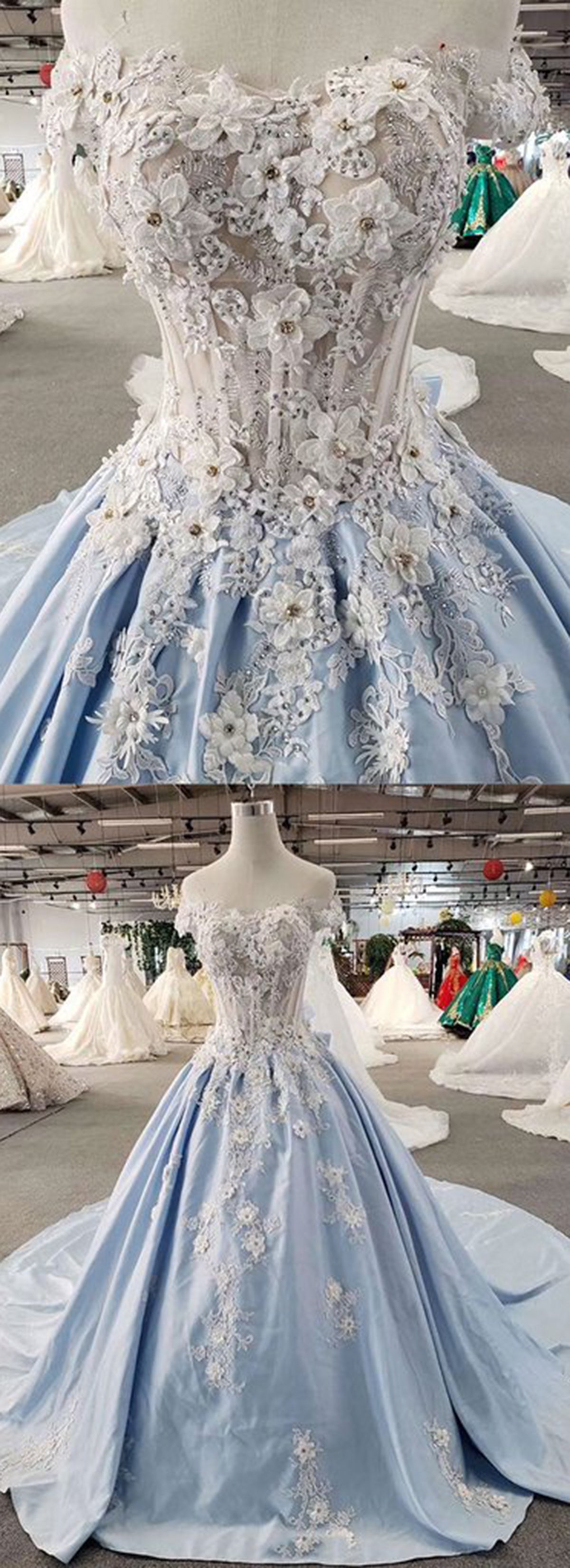 A-line Strapless Cap Sleeves Floor-length Tulle Bridal Dress With Appliques 4