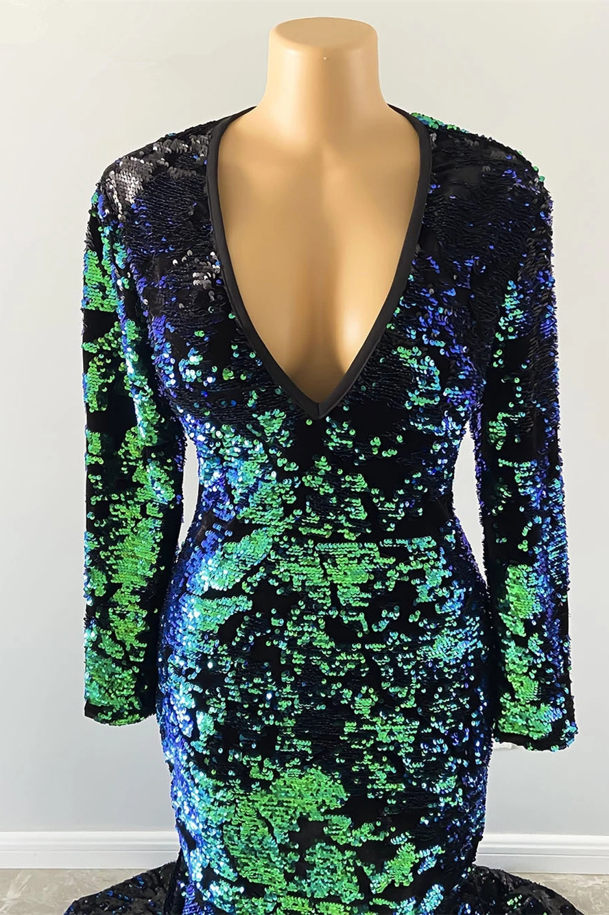 Mermaid V-neck Long Sleeves Floor-length Evening Gown With Pattern 4