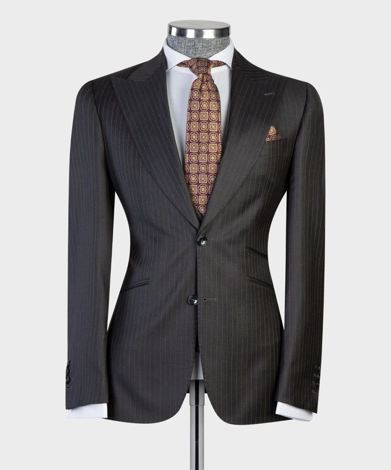 Black Stripe Peaked Lapel Business Men Suit 5