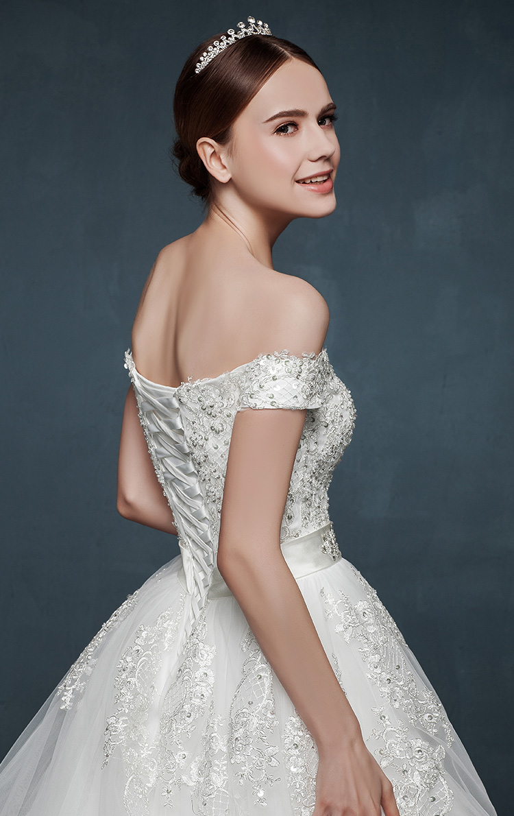 Ball Gown Off-the-shoulder Sleeveless Floor-length Tulle Bridal Dress With Crystal 3