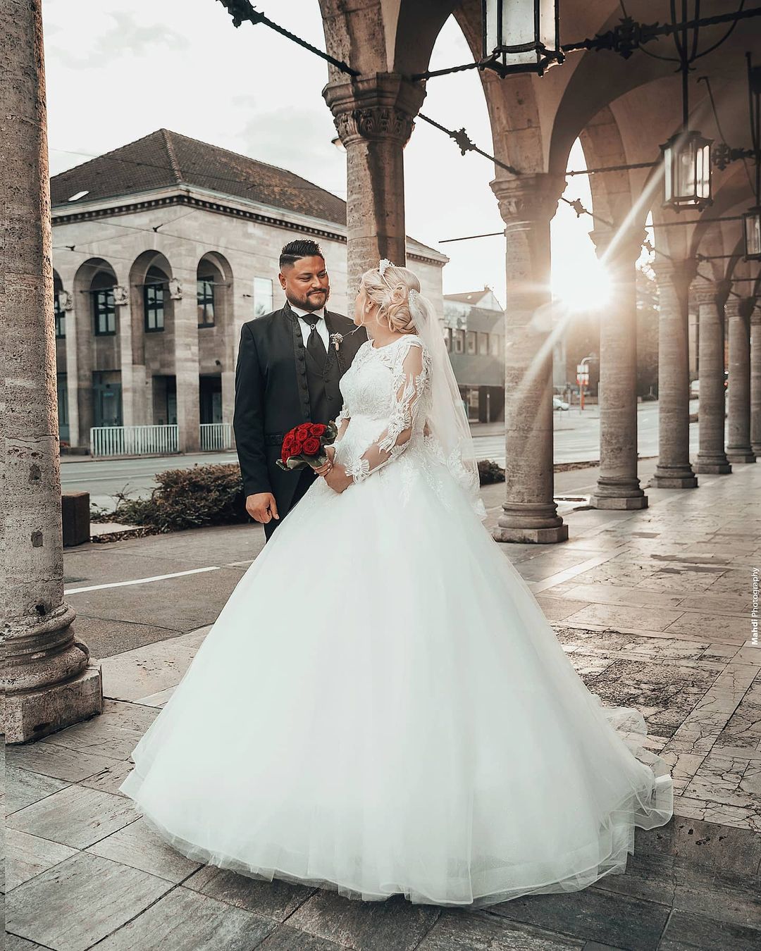 Jewel Neck Long Sleeves Sweep / Brush Train Tulle Wedding Gown With Pearls 6