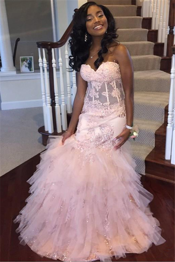 Column Sweetheart Neck Sleeveless Sweep / Brush Train Tulle Evening Gown With Appliques 3