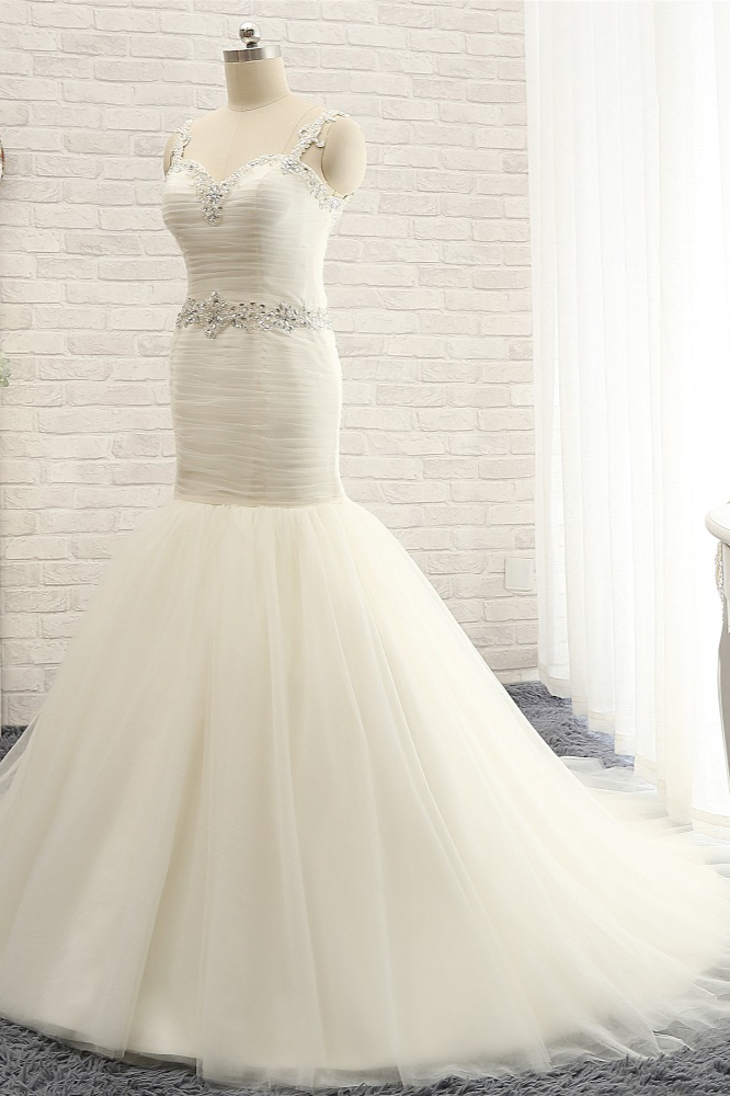 Mermaid Straps Sleeveless Floor-length Tulle Wedding Dress With Sequins 3